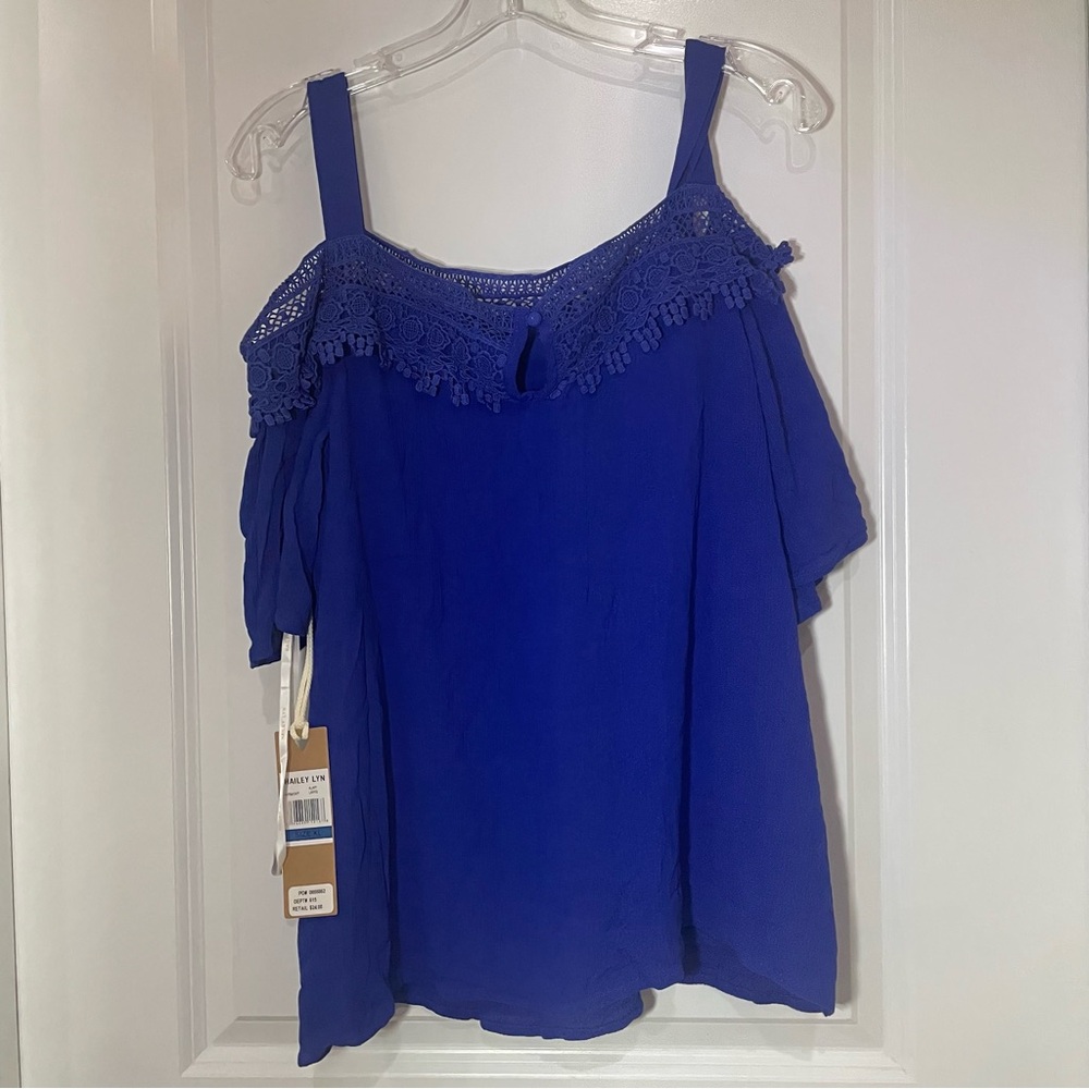 NWT Hailey Lyn Blue Ruffled lace off the shoulder Blouse with‎ Relaxed Fit XL